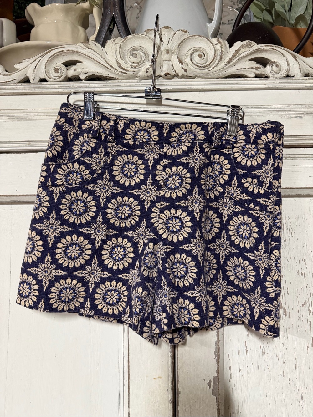 elevenses Navy High-Waist Floral Medallion Shorts